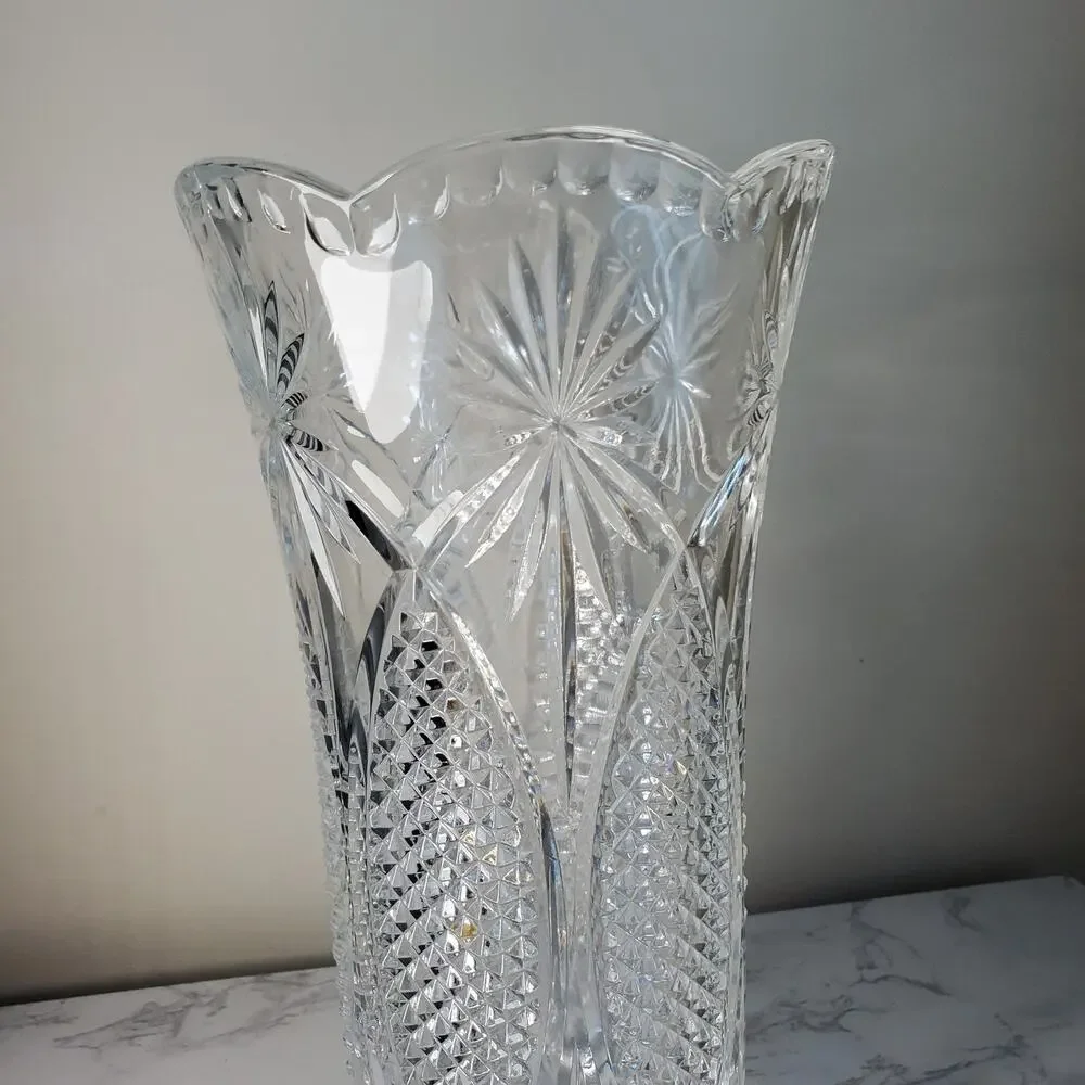 Vintage Royal Crystal Rock Dorico 24% Lead Crystal Vase RCR Italy Heavy Hob Nail